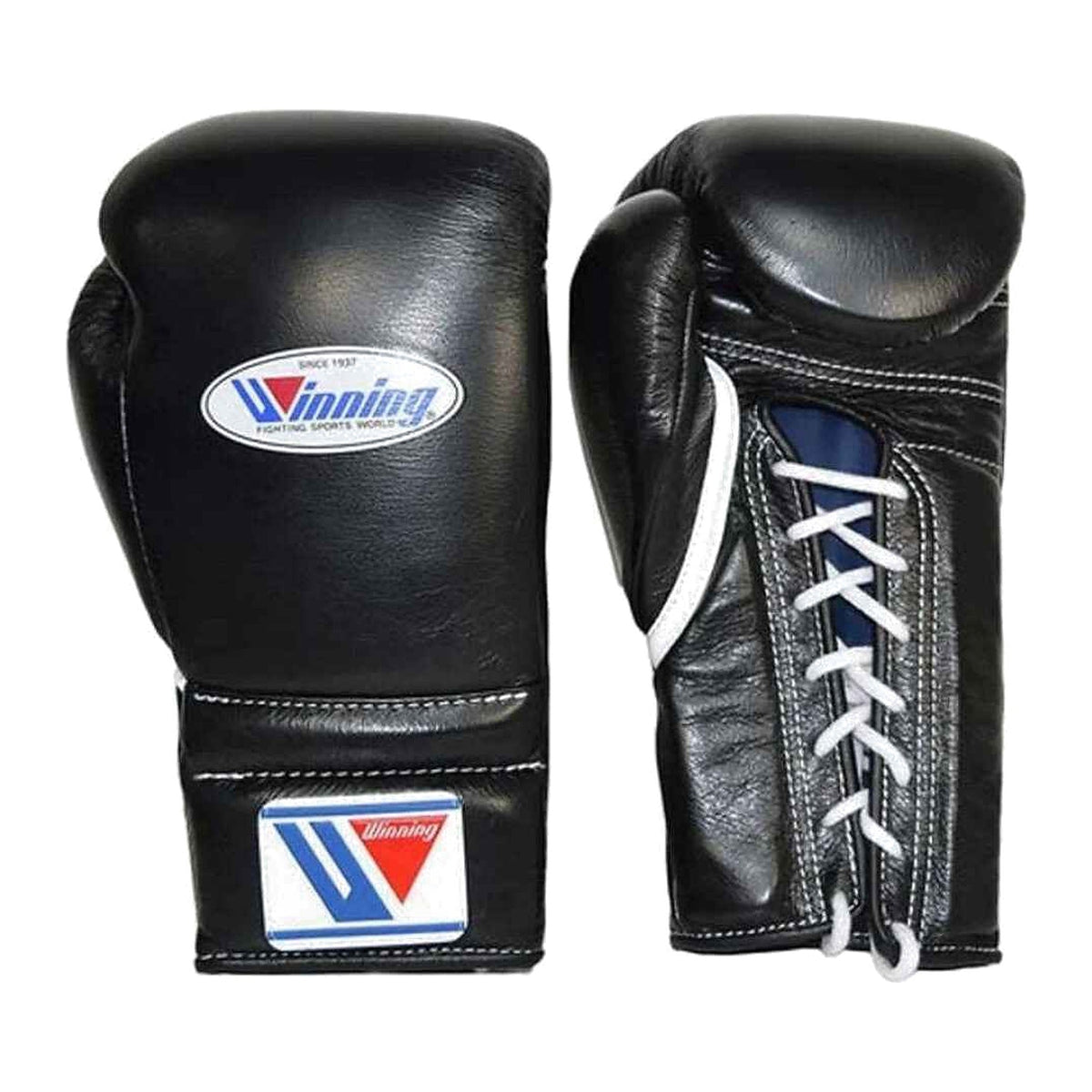 Black lace-up boxing gloves