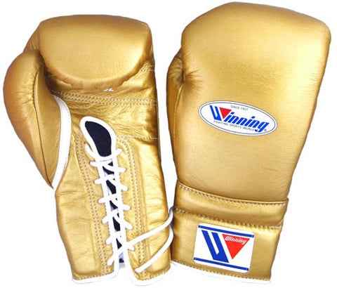 Winning Boxing Gloves - Metallic Gold Professional Lace-Up Design