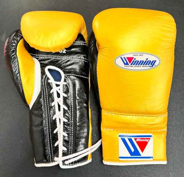 Winning Boxing Gloves - Professional Lace-Up Design in Custom Yellow & Black - PunchPro Boxing