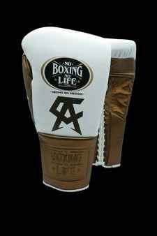 No Boxing No Life Boxing Gloves - Professional Lace-Up White & Bronze Edition
