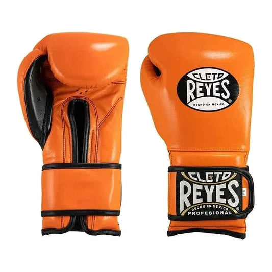 Cleto Reyes orange hook-and-loop boxing gloves, pair shown together