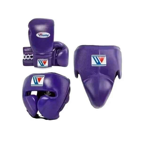 Winning Professional Boxing Training Set - Purple: Gloves, Headgear & Groin Guard