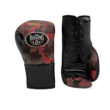 No Boxing No Life Boxing Gloves - Professional Lace-Up Red Camo & Black Edition