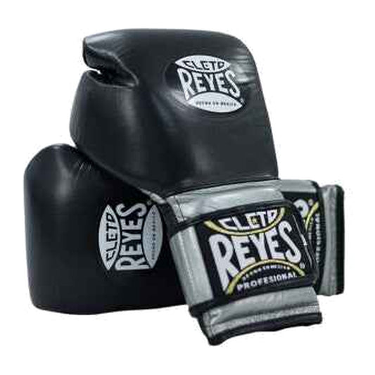 Cleto Reyes black and silver high-compression boxing gloves, pair together