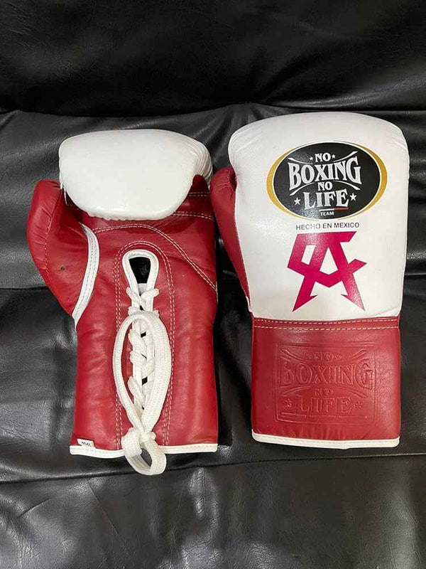 No Boxing No Life Boxing Gloves - Professional Lace-Up Red & White Edition