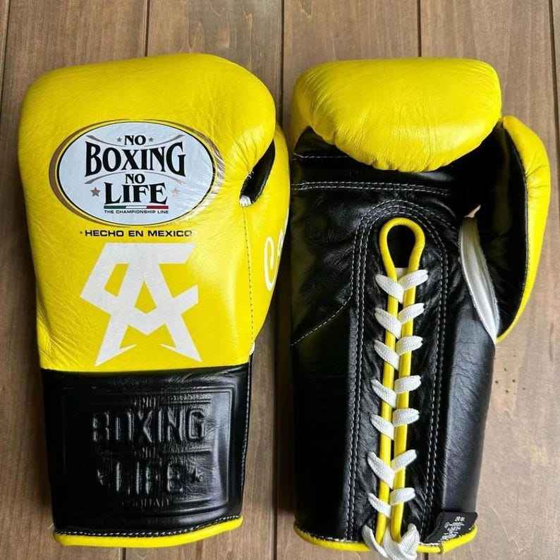 No Boxing No Life Professional Lace-Up Boxing Gloves - Yellow & Black Edition - PunchPro Boxing