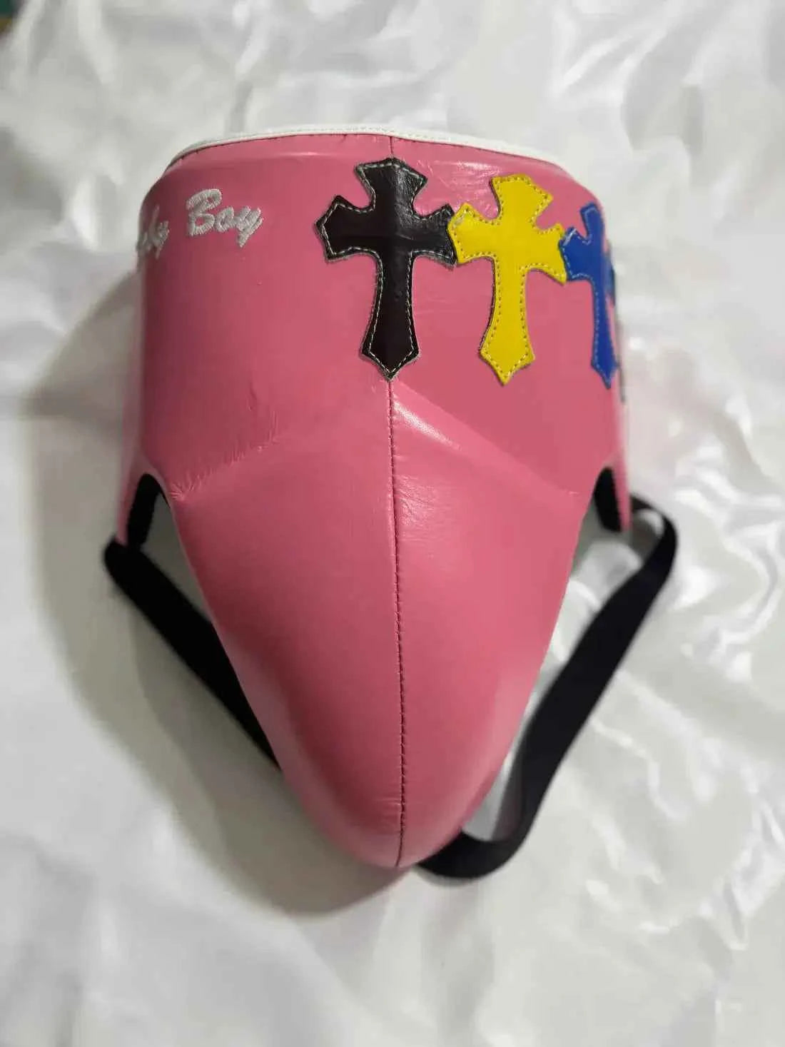 No Boxing No Life Professional Custom Groinguard - Bubblegum Pink & Multi-Color Cross Edition - PunchPro Boxing