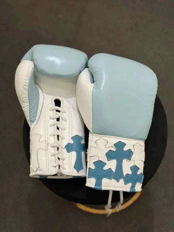 高档系带拳击手套 – 浅蓝色迷彩设计 | Punch Pro Boxing 专业训练与实战手套