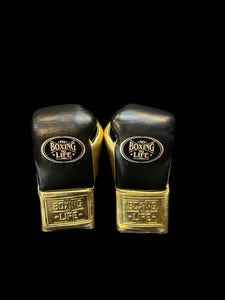 No Boxing No Life Boxing Gloves - Professional Lace-Up Black & Metallic Gold Edition - PunchPro Boxing