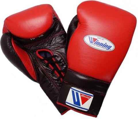 Winning Professional Lace-Up Boxing Gloves in Custom Black & Red for Ultimate Performance