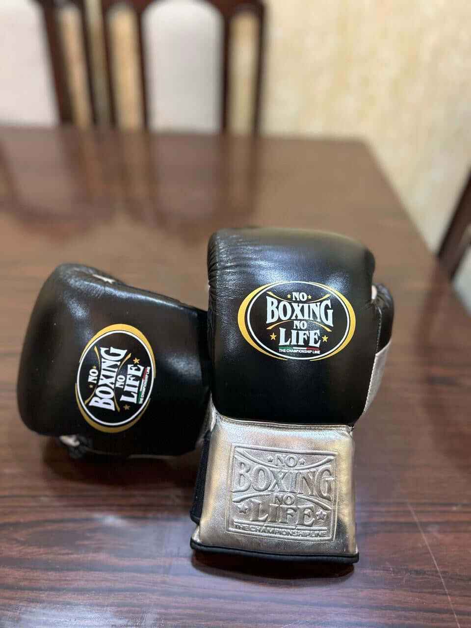 No Boxing No Life Boxing Gloves - Professional Lace-Up Design, Black & Metallic Silver Edition - PunchPro Boxing