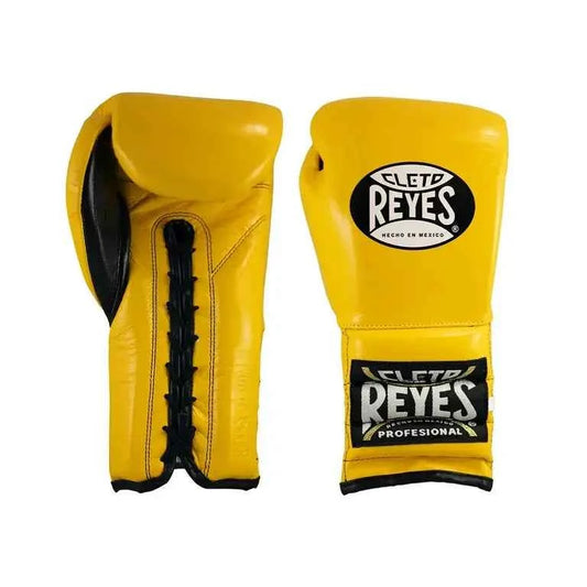Cleto Reyes yellow lace-up boxing gloves, pair shown together