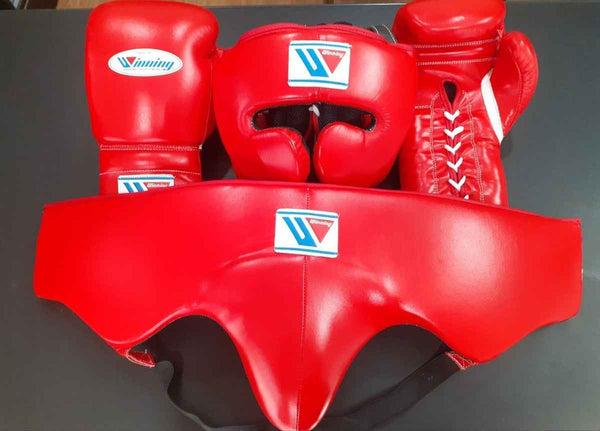 Winning Professional Boxing Training Set - Red (Gloves, Headgear & Groin Guard)