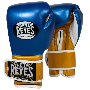 Cleto Reyes Training Gloves - High-Compression Hook & Loop Sparring Gloves in Royal Blue & Metallic Gold - Available in All Sizes