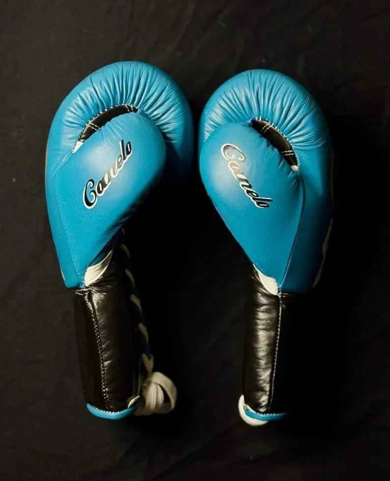 No Boxing No Life Sky Blue & Black Professional Lace-Up Gloves