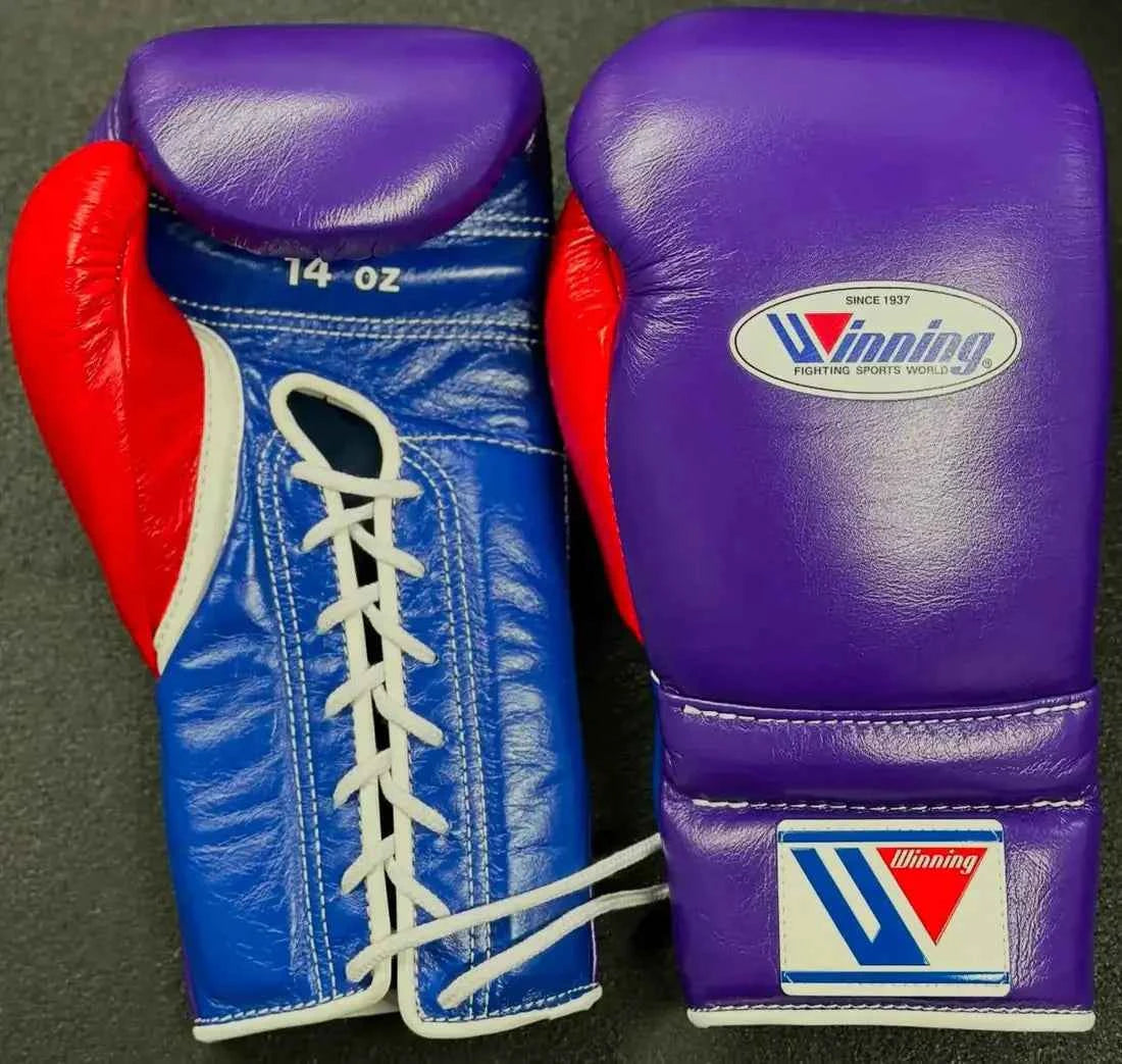 Winning Japan Boxing Gloves - Multi-Tone Purple Blue Red Lace-Up for Training & Sparring | 8 oz to 18 oz - PunchPro Boxing