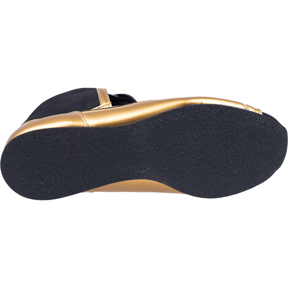 Black and gold high-top boxing shoes, pair shown together on white background