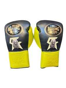 No Boxing No Life Boxing Gloves - Professional Lace-Up Black & Lime Green 