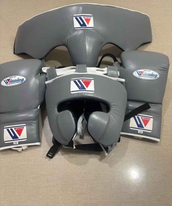 Winning Professional Boxing Training Set - Custom Grey Boxing Training Set (Gloves, Headgear & Groin Guard)