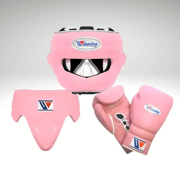 Winning Professional Boxing Training Set - Baby Pink (Gloves, FG-5000 Headgear & Groin Guard)