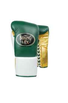No Boxing No Life Boxing Gloves - Professional Lace-Up Gloves in Forest Green, White & Gold Edition