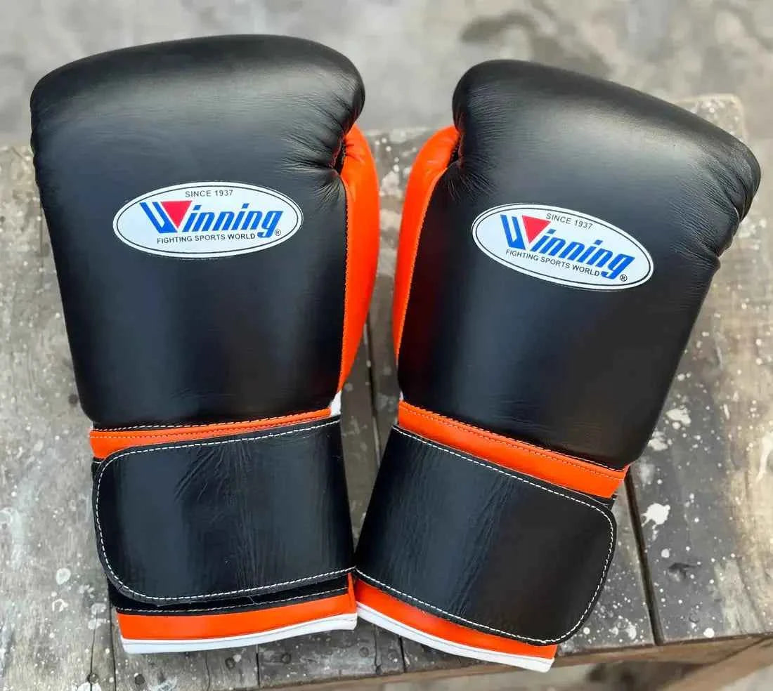 Winning Professional Velcro Boxing Gloves - Custom Black & Orange - PunchPro Boxing