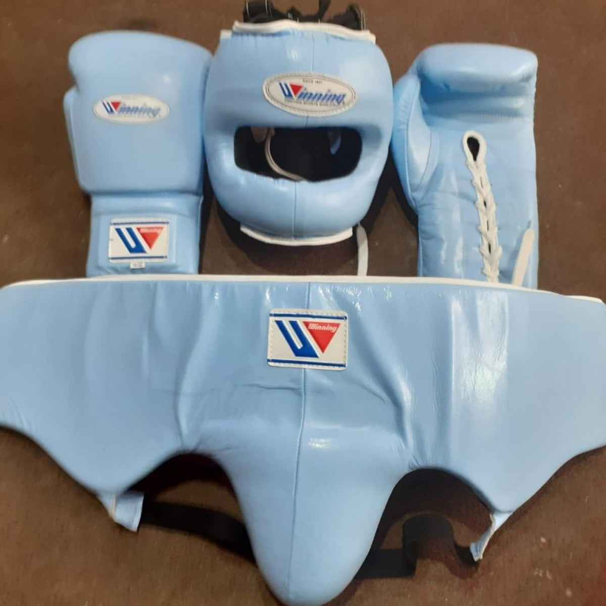 Winning Boxing Set Blue | Pro Fight Gloves, FG-5000 Headgear & Groin Protector - PunchPro Boxing