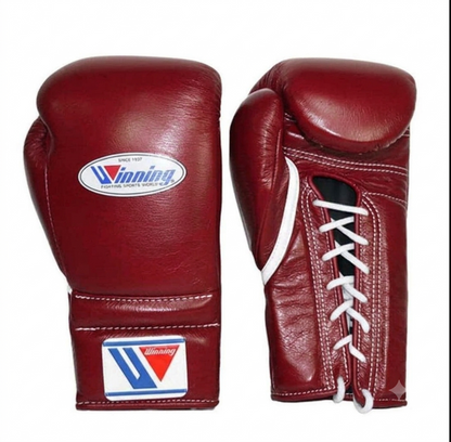 Winning dark red leather lace-up boxing training gloves from the 3-piece sparring set