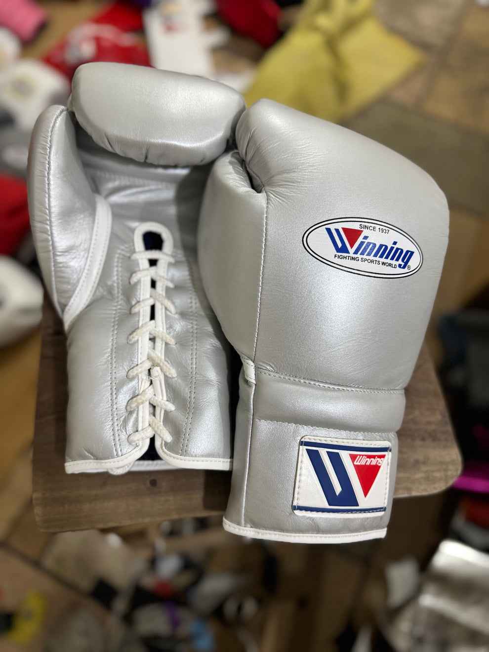 Winning Metallic Silver Lace-Up Boxing Gloves | Premium Japanese Professional Training & Sparring Gloves - PunchPro Boxing