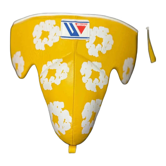Boxing groin guard in yellow with white floral print
