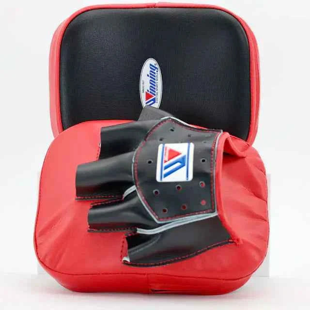 Winning Japan Focus Mitts CM-10 - Professional Compact Curved Design in Classic Red & Black - PunchPro Boxing