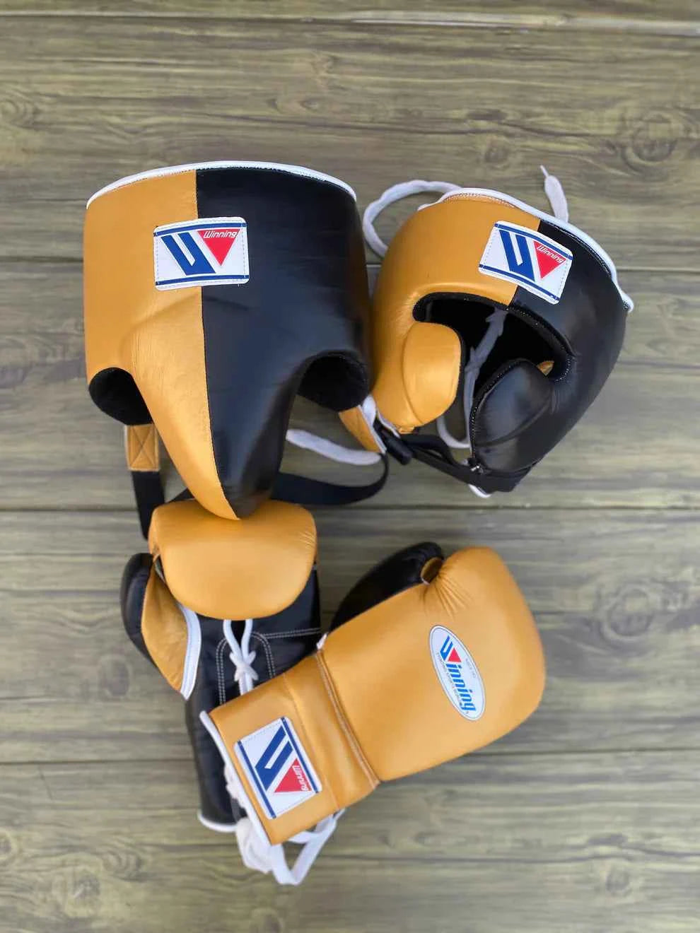 Winning Japan Sparring Set - Professional Custom Metallic Gold & Stealth Black Two-Tone Edition - PunchPro Boxing