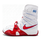Nike HyperKO 1 high-top boxing shoe side profile with red Swoosh, forefoot strap and red outsole