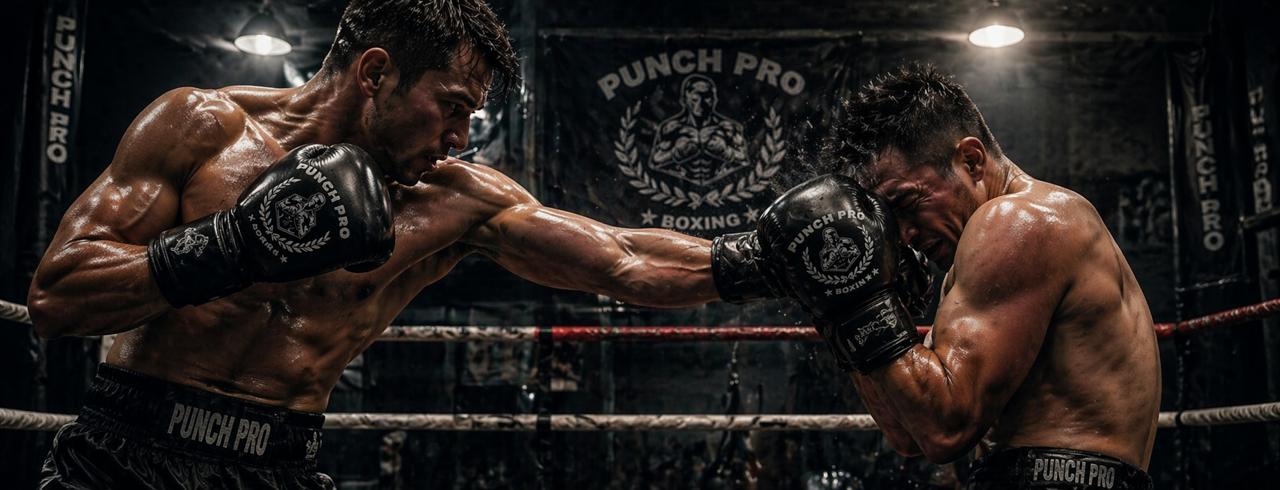 Two boxers in a boxing ring with 'Punch Pro' branding.