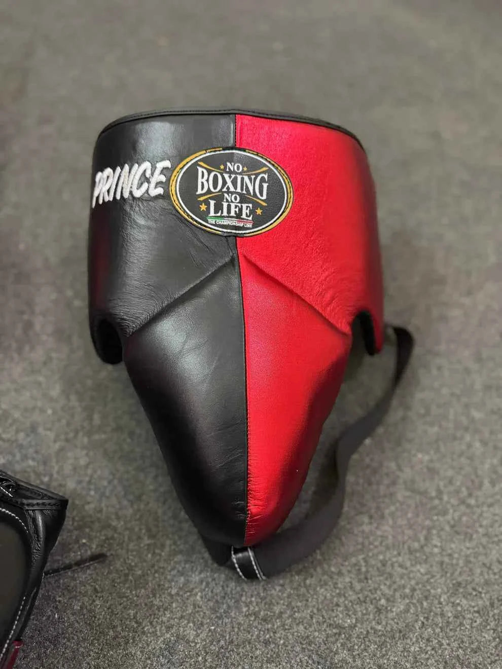 No Boxing No Life Training Set - Professional Custom Gloves, Headguard, and Groinguard in Metallic Red & Stealth Black - PunchPro Boxing
