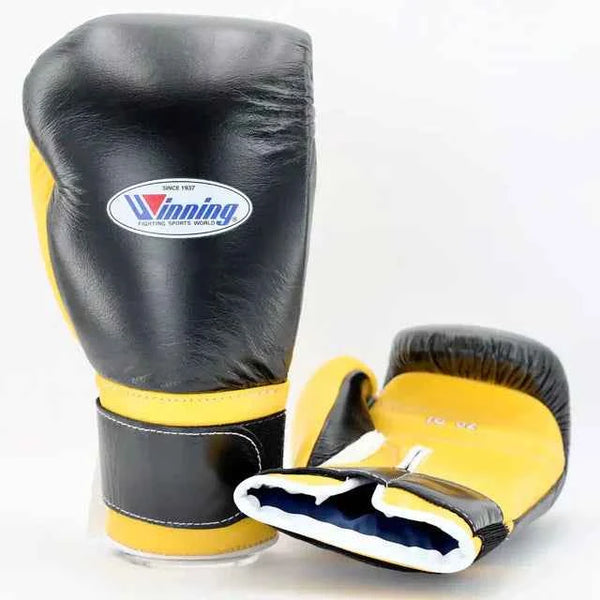 Winning Japan Professional Boxing Gloves MS-300-B Black & Yellow Custom Velcro Edition - Premium Quality and Performance