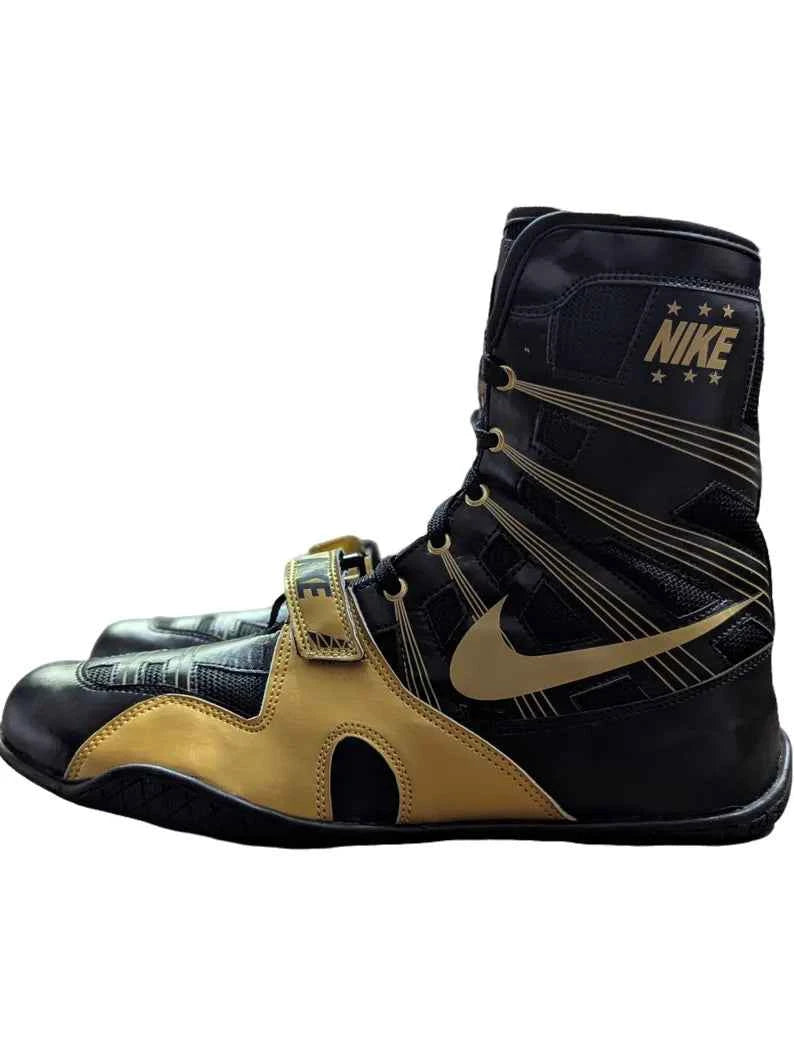 Nike HyperKO 1 boxing boots in black and gold, high-top ankle profile
