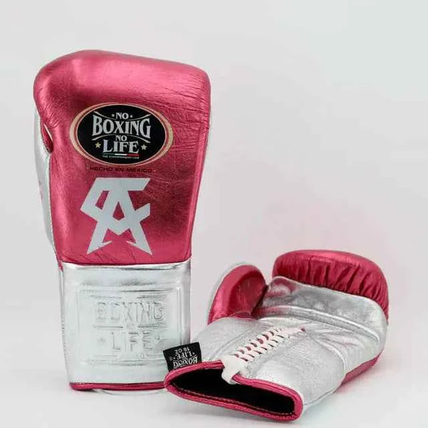 No Boxing No Life Lace-Up Gloves - Metallic Pink & Silver CA Custom Edition