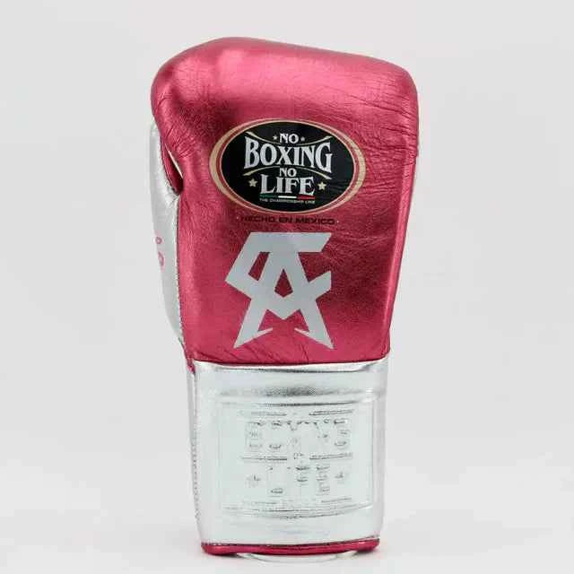 No Boxing No Life Lace-Up Gloves - Metallic Pink & Silver CA Custom Edition - PunchPro Boxing