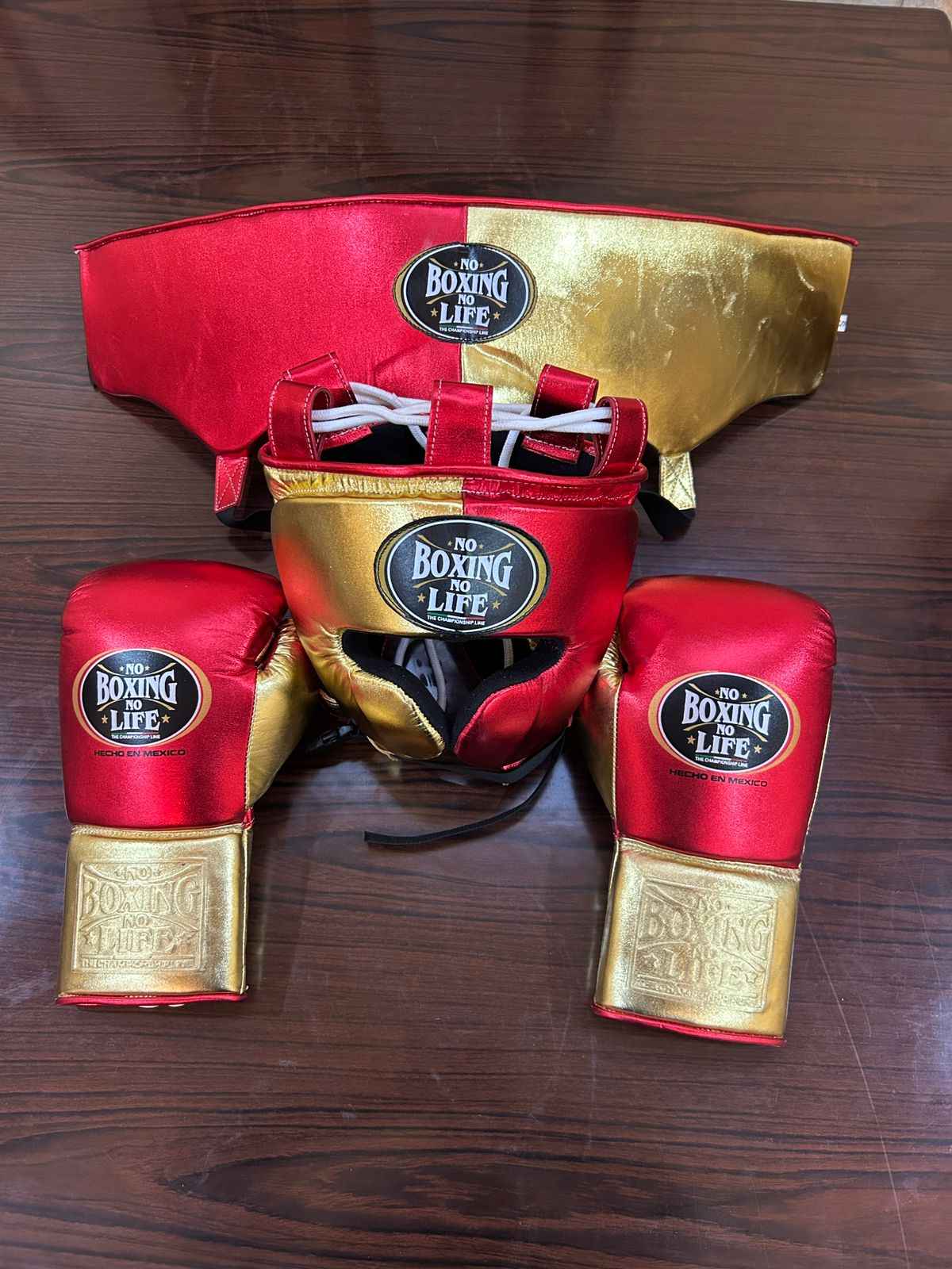 No Boxing No Life Red & Gold Complete Boxing Set (8oz–20oz) – Gloves, Headgear & Groin Guard for Professional Training & Sparring - PunchPro Boxing