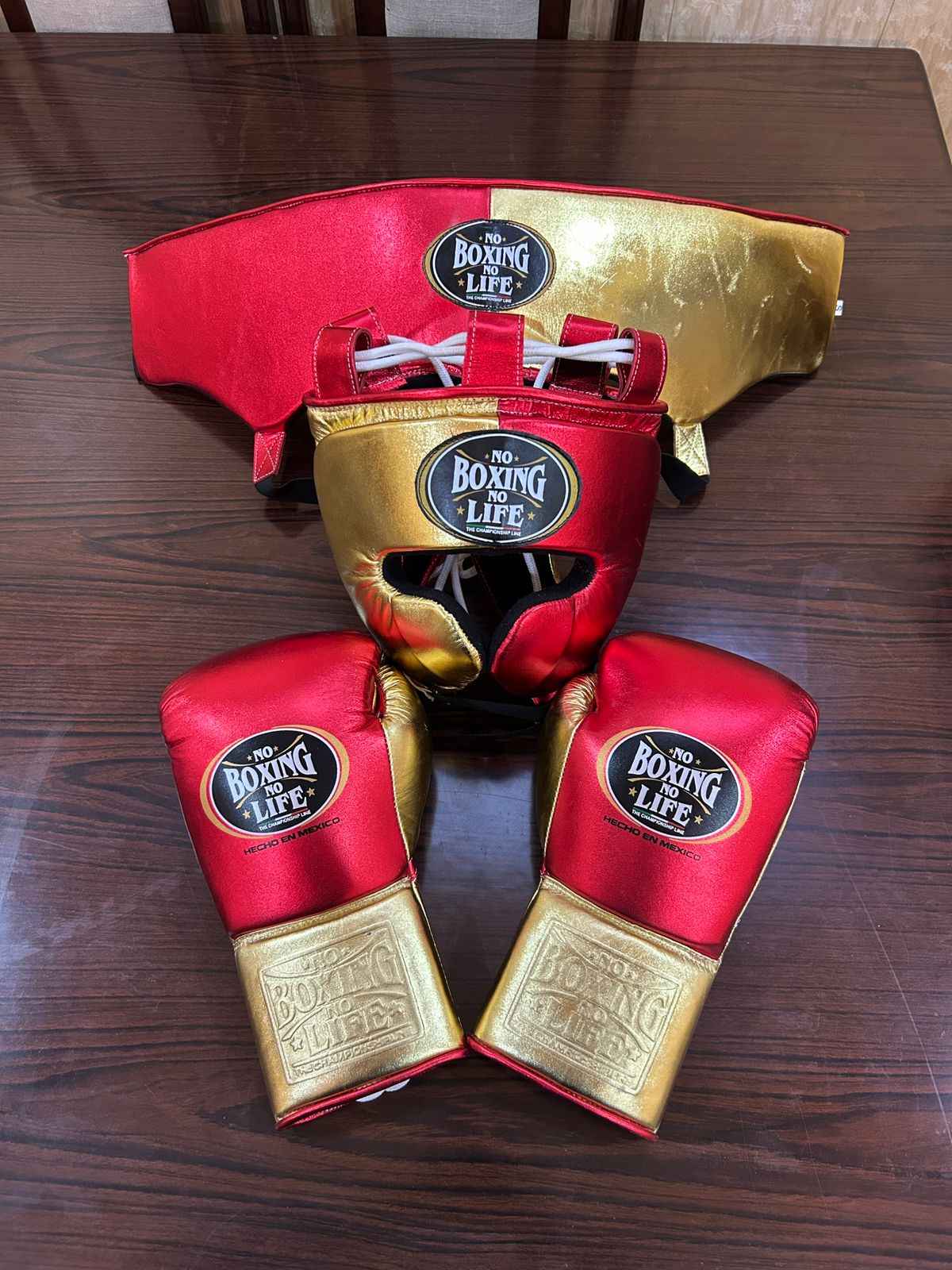 No Boxing No Life Red & Gold Complete Boxing Set (8oz–20oz) – Gloves, Headgear & Groin Guard for Professional Training & Sparring - PunchPro Boxing