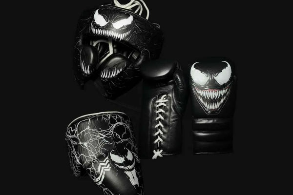 Custom Venom Sparring Set - Hand-Crafted Leather Gloves, Headgear & Groinguard