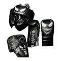 Black and red web-print sparring set - leather gloves, headgear and groinguard