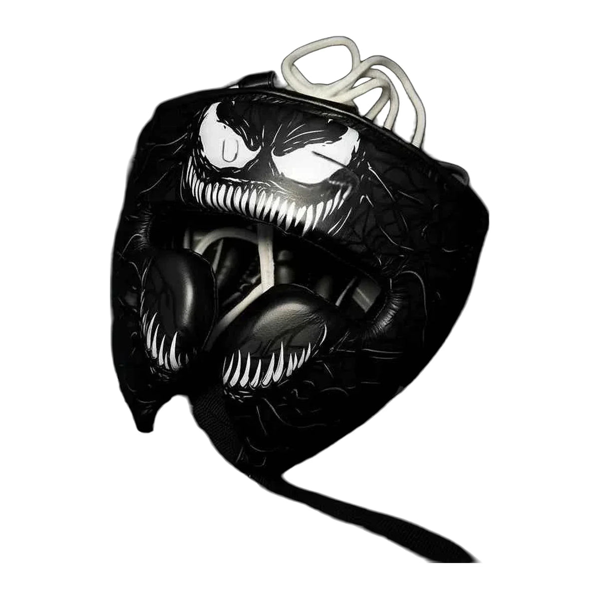 Black and red web-print boxing headgear front view