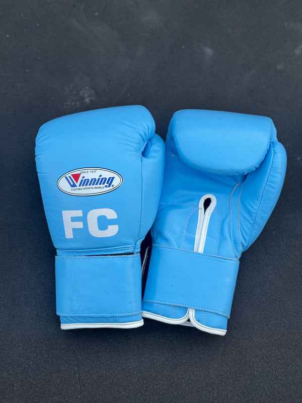 Winning Custom Velcro Boxing Gloves – Sky Blue Leather | Personalized Training & Sparring Gloves (8oz–20oz) - PunchPro Boxing