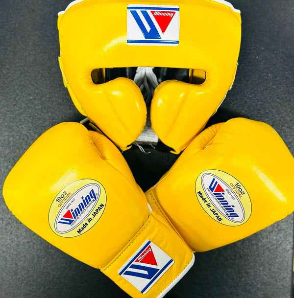 Winning Professional Boxing Training Set - Yellow Edition (10 oz Gloves & Headgear+GroinGuard) - PunchPro Boxing