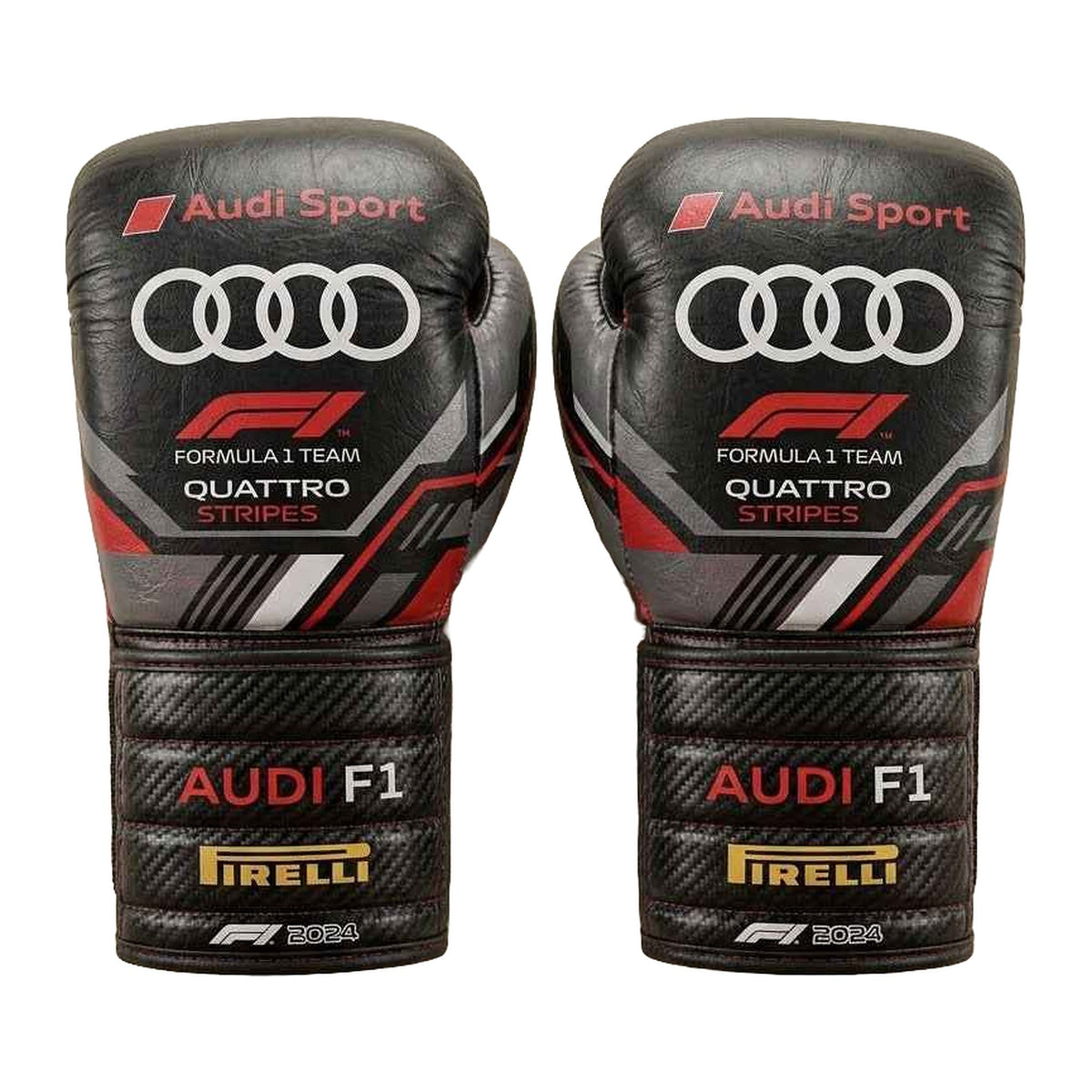 Carbon stealth matte black racing boxing gloves, pair shown together