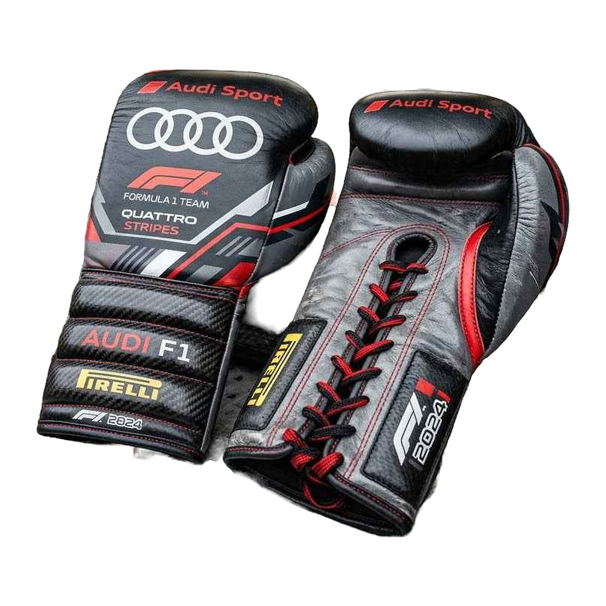 Carbon stealth matte black racing-style boxing gloves