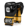 Cleto Reyes black and gold hook-and-loop boxing gloves, pair shown together