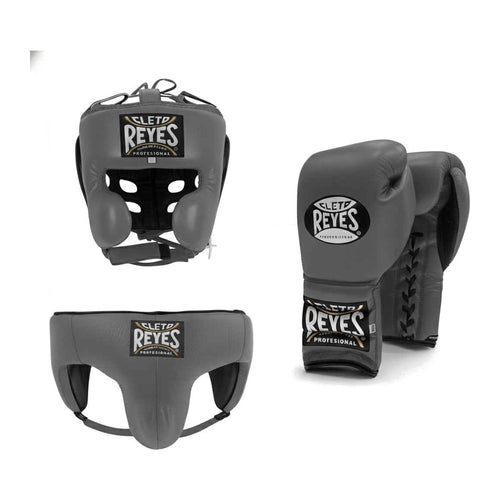 Cleto Reyes grey sparring set - lace-up gloves, headgear and groin guard